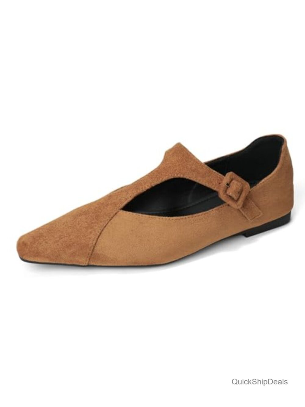 Suede T-Strap Pointed Toe Flats Adjustable Buckle Slip-On Ballet Loafers